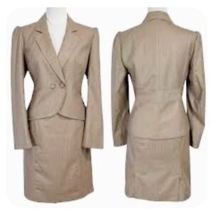 Nine West Taupe Skirt Suit 4P 4 Petite